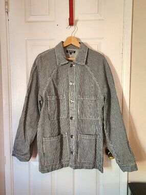 Elwood Railroad Stripe Denim Chore Coat Jacket Men Small M Workwear Blue